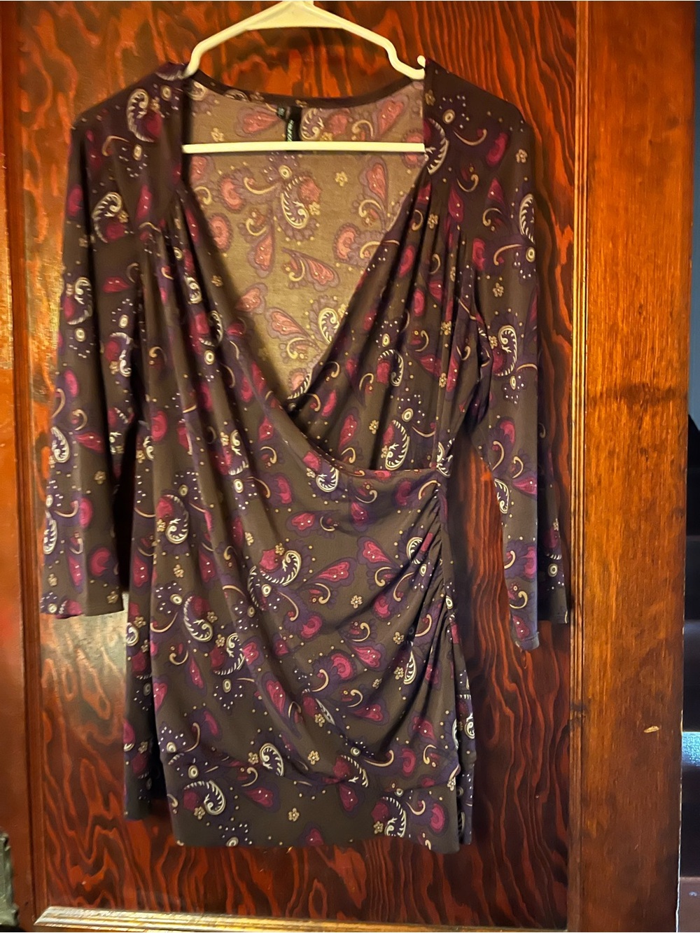 Maurices Purple Paisley Wrap-Style Long Sleeve Dress